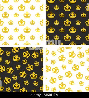 Royal Crown King & Queen Seamless Pattern Set Stock Vector