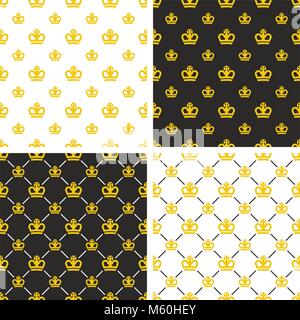 Royal Crown King & Queen Seamless Pattern Set Stock Vector