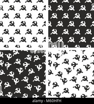 Russian Hammer & Sickle or Communist Symbol Seamless Pattern Set Stock Vector