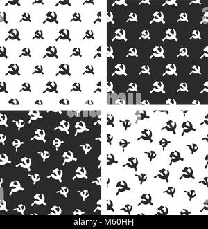 Russian Hammer & Sickle or Communist Symbol Seamless Pattern Set Stock Vector