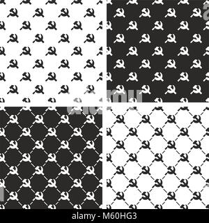 Russian Hammer & Sickle or Communist Symbol Seamless Pattern Set Stock Vector