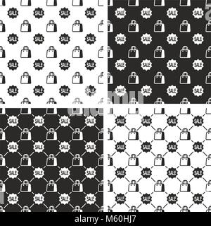 Sale Sign & Shopping Bag or Paper Bag Seamless Pattern Set Stock Vector