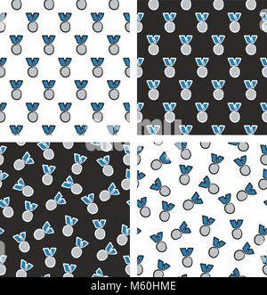 Silver Medal Freehand Seamless Pattern Set Stock Vector