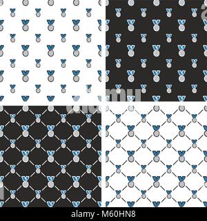 Silver Medal Freehand Seamless Pattern Set Stock Vector