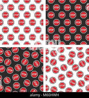 Stop Sign or Traffic Sign Seamless Pattern Set Stock Vector