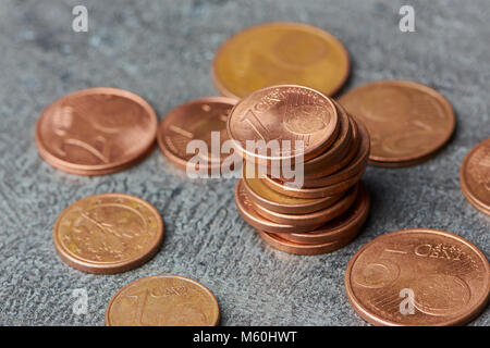 one and two cents tower, Euro cent coins Stock Photo