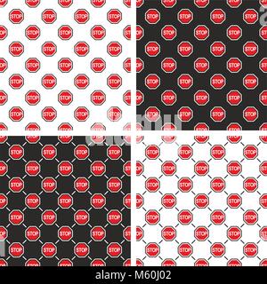Stop Sign or Traffic Sign Seamless Pattern Set Stock Vector