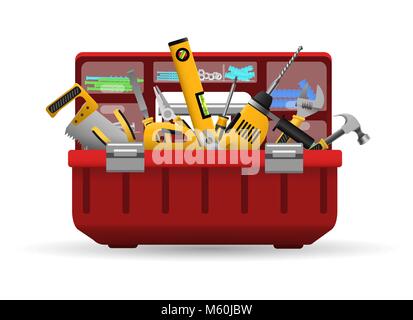 Tool box. Vector instrument toolbox with tools kit for home repair isolated on white background Stock Vector