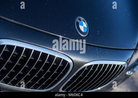 FUERTH / GERMANY - FEBRUARY 25, 2018: BMW emblem on a bmw car. BMW is a German multinational company which currently produces automobiles and motorcyc Stock Photo