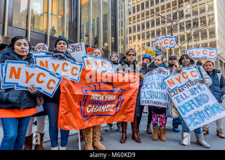 New York, United States. 27th Feb, 2018. Activists rallied outside JPMorgan Chase's headquarters on February 27, 2018; at the bank's annual ‘Investor Day.' Groups ranging from Rainforest Action Network, the American Indian Community House and Sane Energy Project demanded that the bank defund tar sands, one of the dirtiest fossil fuels on the planet. Credit: Erik McGregor/Pacific Press/Alamy Live News Stock Photo