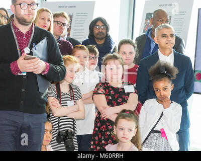 City Hall, London, 27th Feb 2018. The Mayor of London Sadiq Khan announces the winners of the London Borough of Culture competition at a special presentation at City Hall.  The £3.5-million London Borough of Culture award, is a major new initiative. Funding will help the winning boroughs to stage a programme of world-class cultural events and initiatives. Credit: Imageplotter News and Sports/Alamy Live News Stock Photo