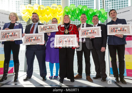 City Hall, London, 27th Feb 2018. The Mayor poses for a group photo with all winning Boroughs. The Mayor of London Sadiq Khan announces the winners of the London Borough of Culture competition at a special presentation at City Hall.  The £3.5-million London Borough of Culture award, is a major new initiative. Funding will help the winning boroughs to stage a programme of world-class cultural events and initiatives. Credit: Imageplotter News and Sports/Alamy Live News Stock Photo