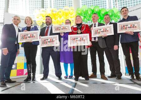 City Hall, London, 27th Feb 2018. The Mayor poses for a group photo with all winning Boroughs. The Mayor of London Sadiq Khan announces the winners of the London Borough of Culture competition at a special presentation at City Hall.  The £3.5-million London Borough of Culture award, is a major new initiative. Funding will help the winning boroughs to stage a programme of world-class cultural events and initiatives. Credit: Imageplotter News and Sports/Alamy Live News Stock Photo