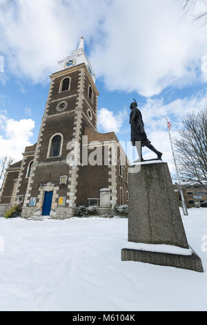 St George's Church in Gravesend, Kent, pictured in the snow in 2018. Stock Photo