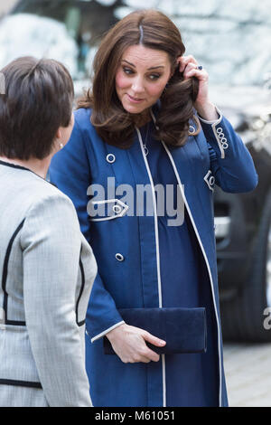 London, UK. 27th Feb, 2018. The Duchess of Cambridge  visits the Royal College of Obstetricians and Gynaecologists (RCOG)  to learn about the College’s global health programmes to reduce maternal and newborn mortality worldwide, and attends a roundtable discussion on tackling the stigma around women’s health Credit: Raymond Tang/Alamy Live News Stock Photo
