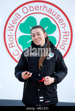 20 February 2018, Germany, Oberhausen: Duygu Erdogan, assistant coach of soccer club Rot-Weiss Oberhausen. 29-year old Erdogan is part of the team of coaches headed by 4th division head coach Mike Terranova. Photo: Roland Weihrauch/dpa Stock Photo