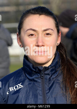 20 February 2018, Germany, Oberhausen: Duygu Erdogan, assistant coach of soccer club Rot-Weiss Oberhausen. 29-year old Erdogan is part of the team of coaches headed by 4th division head coach Mike Terranova. Photo: Roland Weihrauch/dpa Stock Photo