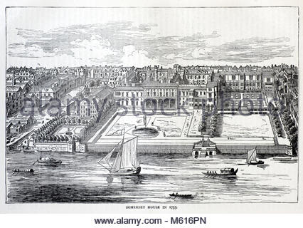 Somerset House, London in 1755, antique engraving from 1875 Stock Photo