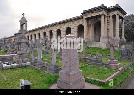 The Central Colonades at Brompton Cemetery in Chelsea, West London. One of the London 'Magnificent Seven' cemeteries, it was designed by Benjamin Baud Stock Photo