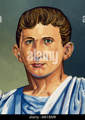 Augustus (63 BC-14 AD), 1st Emperor of Roman Empire. Drawing by Francisco Fonollosa, late 20th century. Watercolour painting. Stock Photo