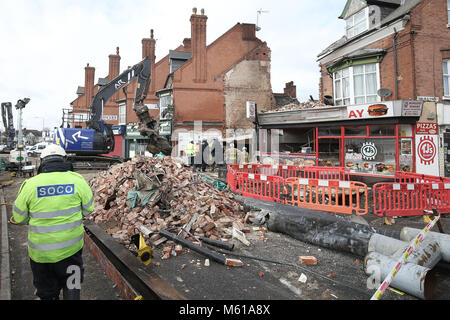 Emergency services at the scene on Hinckley Road in Leicester, where police have named five victims of the explosion. Stock Photo