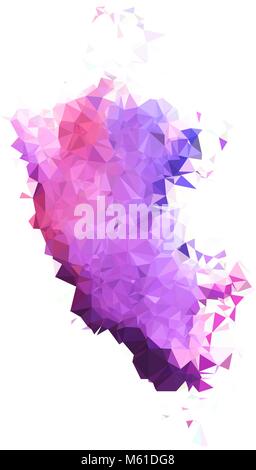 Watercolor abstract splash shape. Triangulated geometric low poly background, purple and violet shades. Isolated on white. For your design. Stock Vector