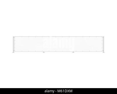 Wide banner mockup stand isolated on fence. Long blank rectangular placard plank display front. Outer advertising campaign bill. Outdoor empty canvas  Stock Photo