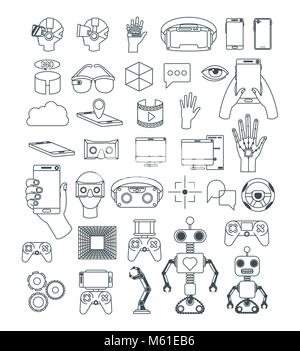 virtual reality technology set icons Stock Vector
