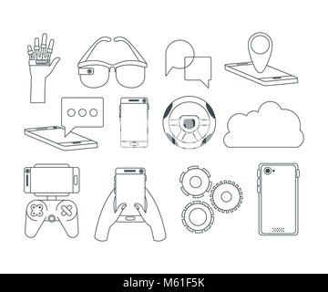 virtual reality technology set icons Stock Vector