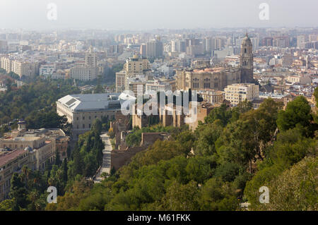 Malaga, Spain, from Gibralfaro hill, with the Alcazaba and the Cathedral in the foreground Stock Photo