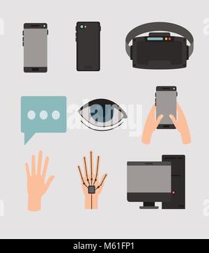 virtual reality technology set icons Stock Vector