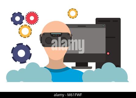 virtual reality technology set icons Stock Vector