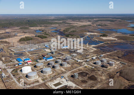 Top view of oil storage tanks
