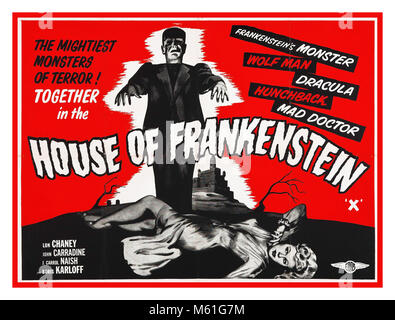 1940’s House of Frankenstein Vintage Film Poster, 1944 Classic Horror Film Stock Photo