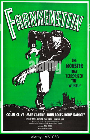 1930's Frankenstein Vintage Horror Movie Poster 1931 with Colin Clive Mae Clarke John Boles and Boris Karloff Stock Photo