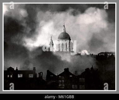 LONDON BLITZ WW2 SAINT PAULS CATHEDRAL NAZI GERMANY BOMBING St Paul's Survives. An iconic photograph of Saint Pauls Cathedral pre-planned and bravely taken in a night air raid 29/30th December 1940 by photographer Herbert Mason. This image became the symbol of resistance against the Nazi Germany Luftwaffe terror bombing of civilians. This photograph has been carefully restored and enhanced to re-create its original impact and quality. Stock Photo