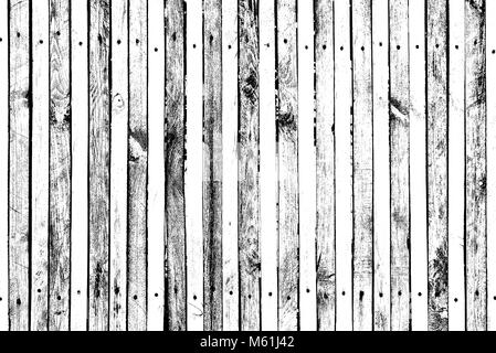 Grunge wooden pattern for overlay on surfaces, planks with many nails and screws, many knots, cracks, scratches and spots on junction, black and white Stock Photo