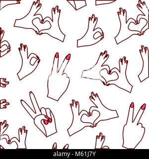 hands forming a heart with fingers and ok pattern Stock Vector