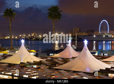 Night view of the waterfront of Malaga city, Spain Stock Photo