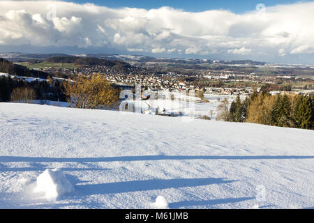landscape of village in st. gallen in winter season, covered with snow, Switzerland Stock Photo