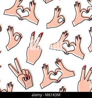 hands forming a heart with fingers and ok pattern Stock Vector
