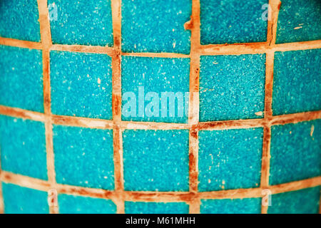 Texture of colorful bright blue square mosaic. Stock Photo