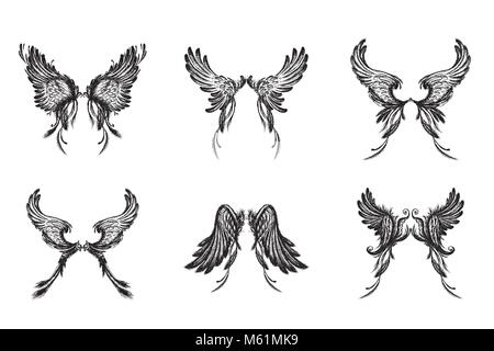 Set of Wings , isolated on white background Stock Vector