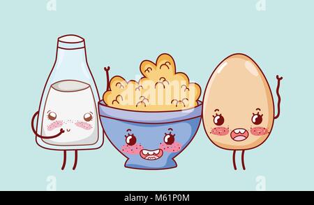 Cute breakfast kawaii cartoons Stock Vector