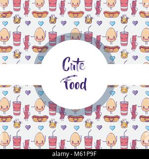 Cute food pattern background kawaii cartoons Stock Vector