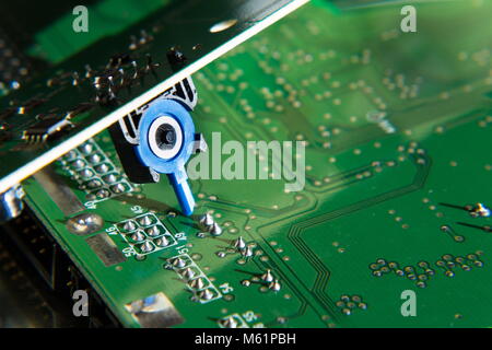 Green computer motherboards circuit detail, artificial intelligence future technology concept Stock Photo