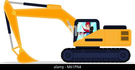 Vector cartoon male driver on an machine excavator Stock Vector