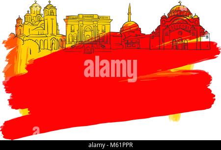 Belgrade Colorful Landmark Banner. Beautiful hand drawn vector sketch. Travel illustration for social media marketing and print advertising. Stock Vector