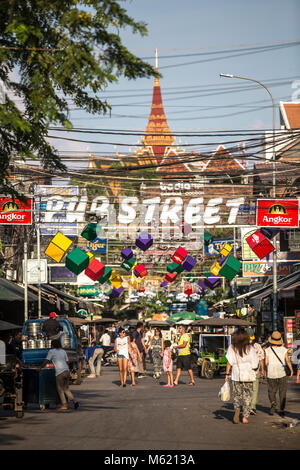 SIEM REAP, CAMBODIA - January 9, 2018: Tourists stroll along Pub Street in Siem Reap, Cambodia on January 9, 2018. Stock Photo