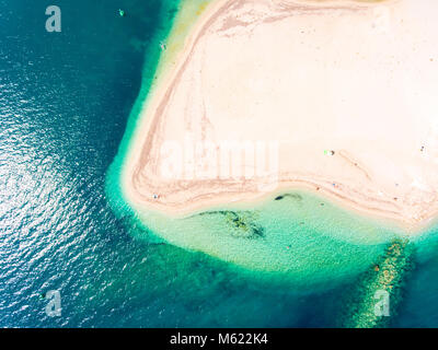 Hidden beach in Lefkada Island Greece top down aerial view Stock Photo